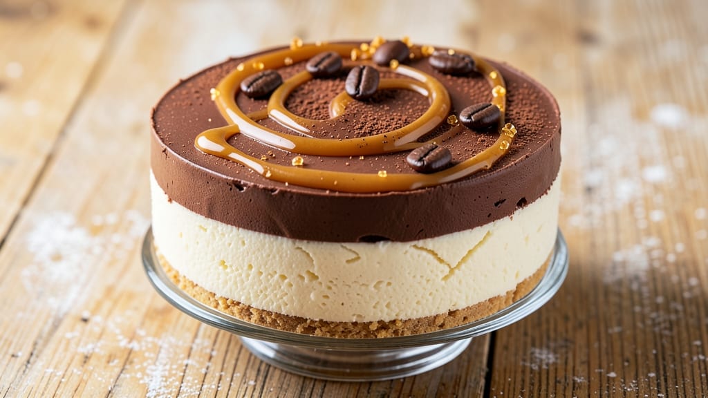 Caramel Chocolate Coffee Cheesecake Recipe: Coffee-Infused Crunch With Molten Ganache Hearts