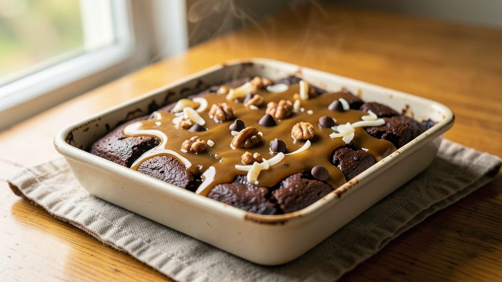Caramel Brownie Recipe with German Chocolate Cake Mix: Fudgy Crunch Meets Coffee-Pecan Magic