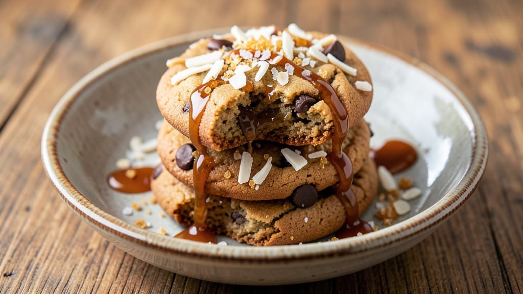 Caramel Coconut Chocolate Chip Cookie Recipe: Triple-Layered Crunch With Salty-Sweet Swirls