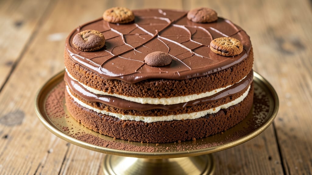British Chocolate Biscuit Cake Recipe: Crispy Cookie Layers with Fudgy Ganache Rivers