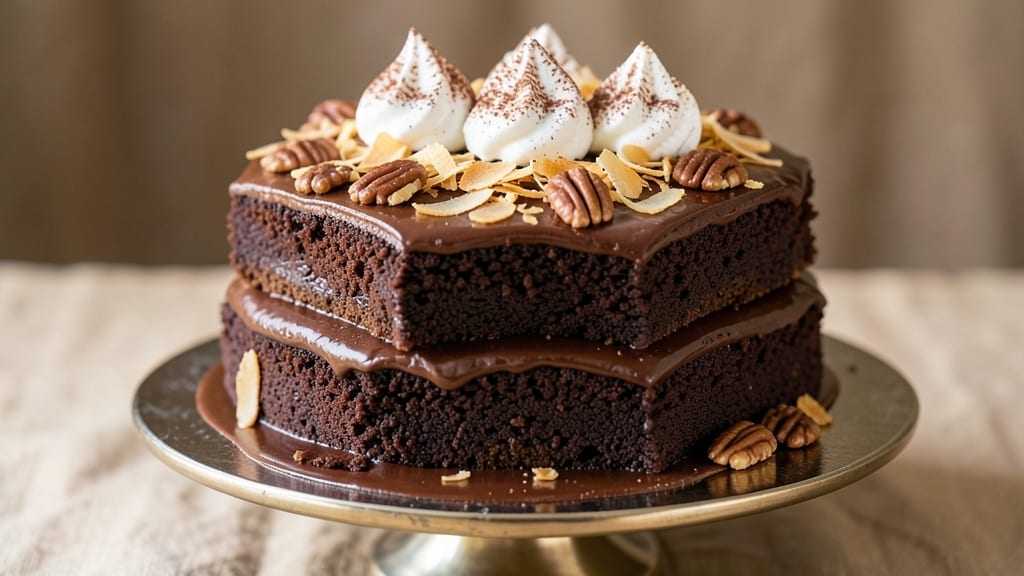 Chef Aj's German Chocolate Cake Recipe: Triple-Layered Crunch With Pecan-Studded Fudge